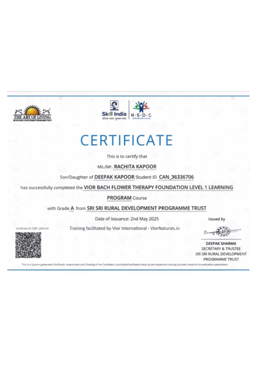 Bach Flower Therapy Level 1 Certificate — Rachita Kapoor